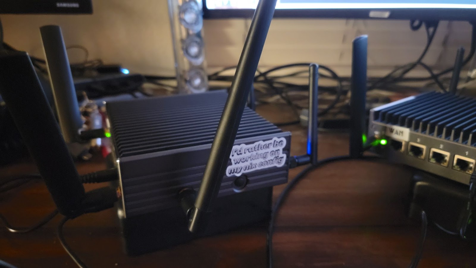 A few mesh nodes on a desk